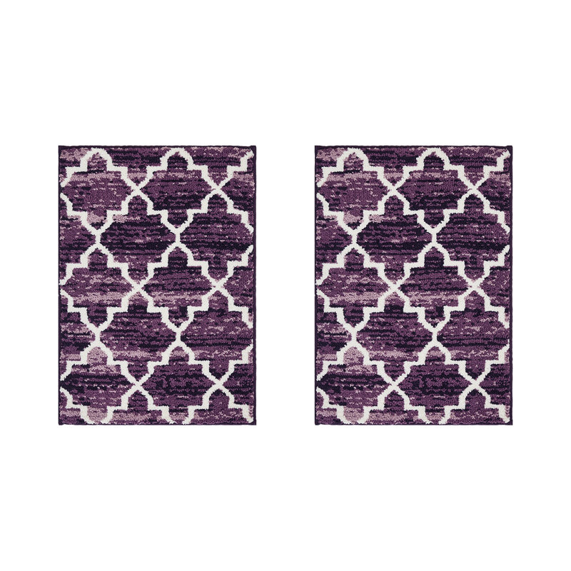 Nolynn Non-Slip Bath Rug, Purple, 2 PCs Set (17" x 24" | 17" x 24")