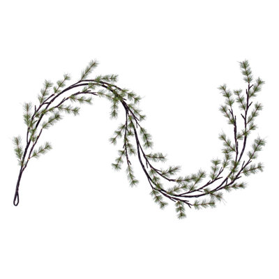The Holiday Aisle® 6' Green Mini Pine Twig Garland, Warm White LED lights.