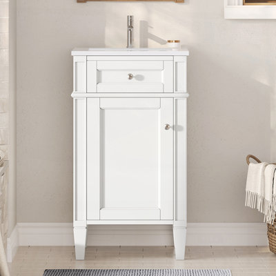 18-inch Bathroom Vanity with Ceramic Sink, Freestanding Single Set, Soft Closing Door, Adjustable Shelf, French Style, Solid Feet