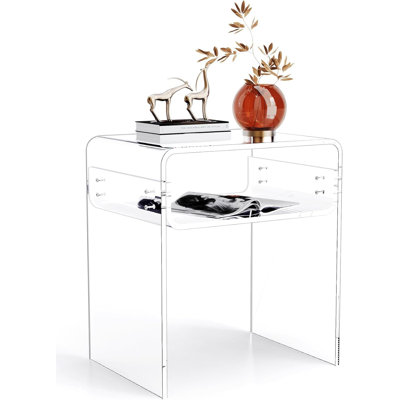 Devontre Modern Acrylic 2-Tier Home Decor, Nightstand, Small End Table For Living Room