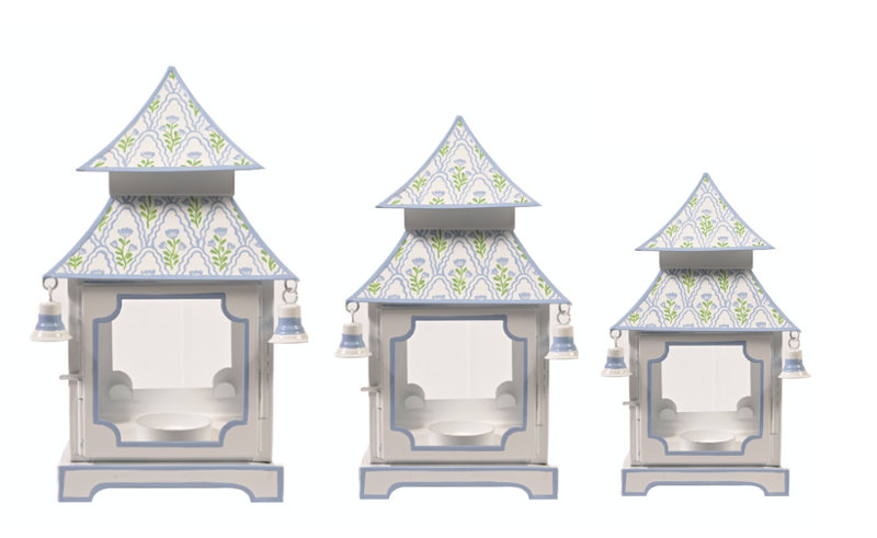 White & Lavender Tulip Pagoda Lantern (3 Sizes), 5.5" H x 4" W x 4" D
