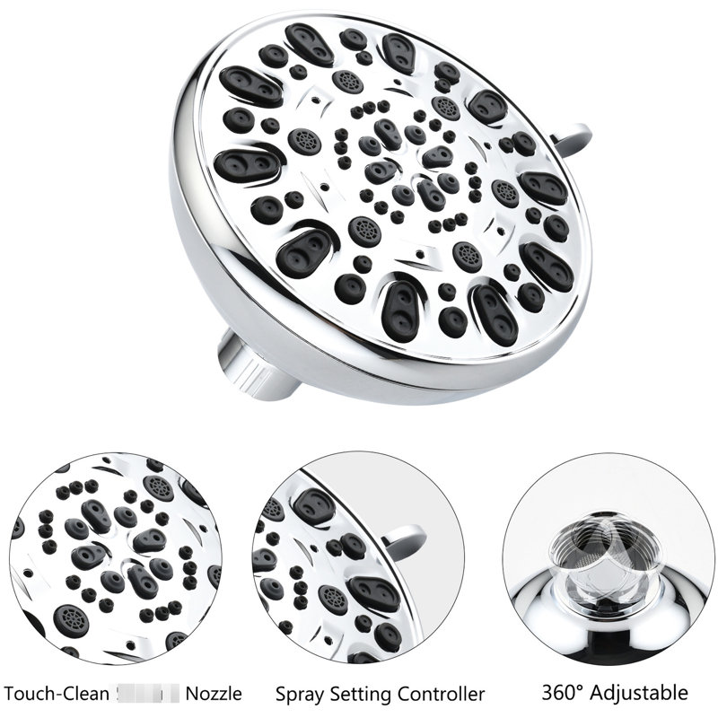 Finish Shower - 7 Spray Patterns, Dual Head, Stainless Steel Slide Bar, Wall Mounted, 1.8 Gpm Flow Rate Showerhead 1/2" Connection,