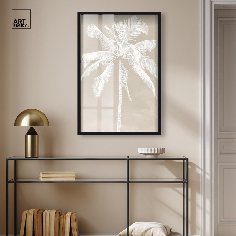 White Palm I Shadowbox Print Coastal Wall Art by Art Remedy, Black Frame, 25 x 37, 37" H x 25" W, Black Frame