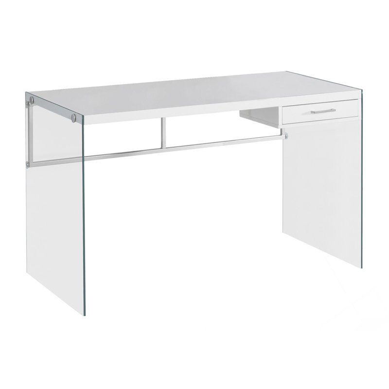 Modern Computer Desk With Tempered Glass Frame, White