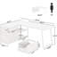 Bureau d'écriture blanc multifonctionnel en forme de L pour diverses tâches pouvant servir de table d'ordinateur, 2 petits tiroirs d'étude, 1 grand tiroir, des tablettes ouvertes pour écrire, jouer et étudier