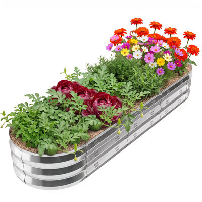 Hal 67"D x 20"W x10"H Metal Raised Garden Bed. Silver
