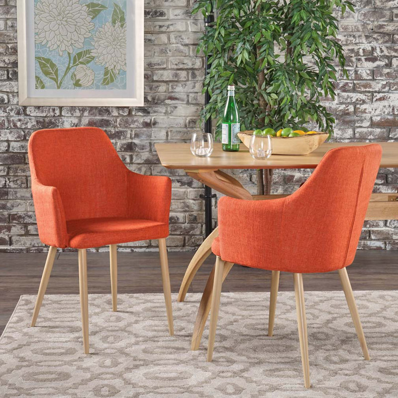 Upholstered Dining Chair with Wood Legs, Natural Walnut, Green