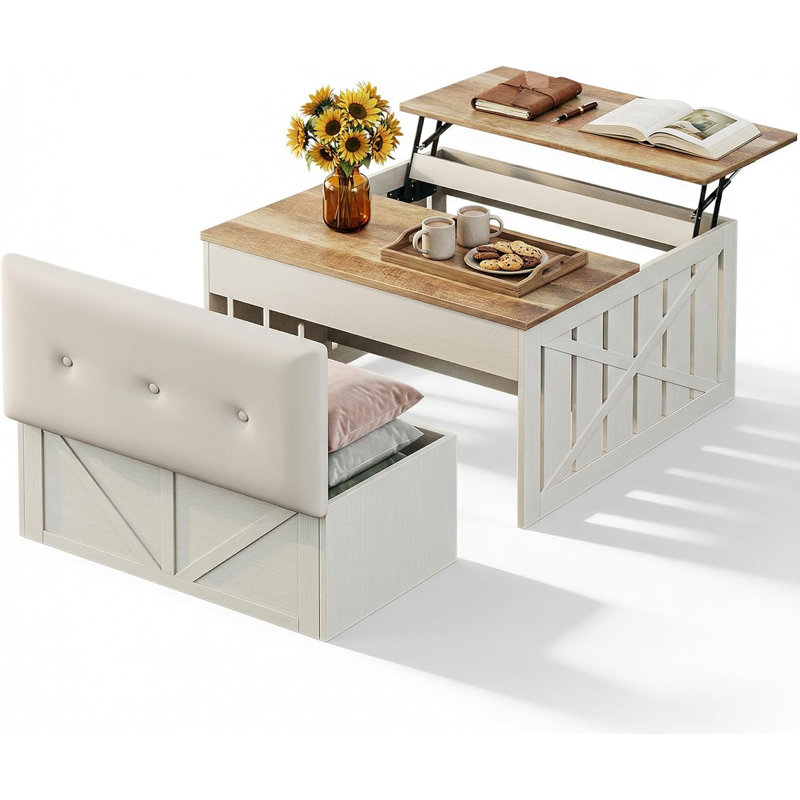 Lift Up Coffee Table With Storage Bench, Gray