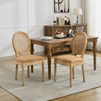 Tan Of 2 French - Inspired Dining Chairs, Solid Rubberwood Frame With Antique Finish, Linen Fabric Upholstery, , And Foam Filler, 19.54 In Width, 22.79 Depth, 36.65 Height Style Wood Painting,