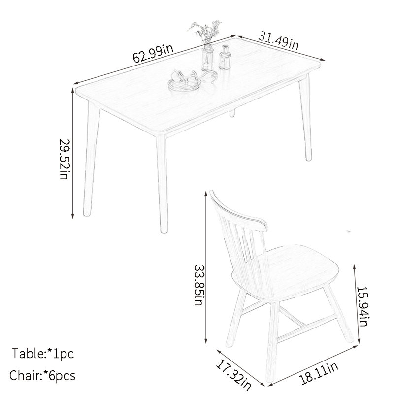 Ensemble de table de salle à manger Vintage, H 29,52 po x L 62,99 po x l 31,49 po