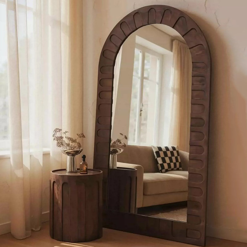 Miroir pleine grandeur français médiévale rétro arqué du sol au plafond, 74.8" H x 35.43" W