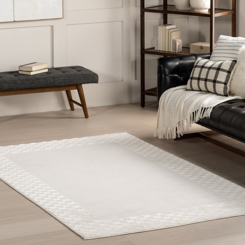 Kalina High-Low Checkered Bordered Area Rug, Rectangle 4' x 6'