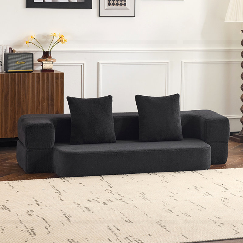 Ebern Designs Transformable Sectional Sofa with 3 Ottoman Stools, Black
