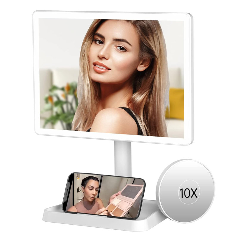 Miroir de maquillage de table moderne et rechargeable, Blanc