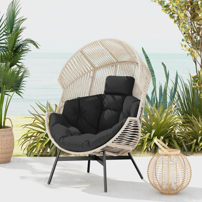 Oversized Egg Style Chair With Cushions & Headrest Heavy-duty Metal Frame For Yard