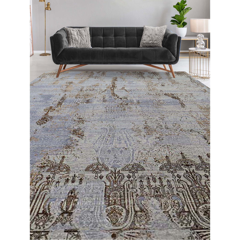Hand Knotted Abstract Area Rug, Rectangle 9' x 12'