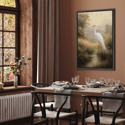 "White Heron" par Stream, art mural sur toile - Scène de nature tranquille pour le salon ou le vestibule