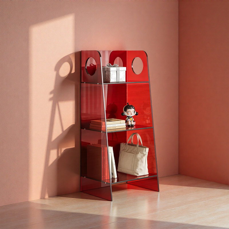 Tablette de rangement rouge trapézoïdale en acrylique, H 39,37 po x l 23,62 po x P 11,81 po