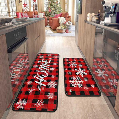 2 Pcs Christmas Kitchen Rugs And Mats For Floor Non-Slip Backing Mat Merry Christmas Kitchen Decor Anti Fatigue Kitchen Rug Sets With Runner Xmas Decor