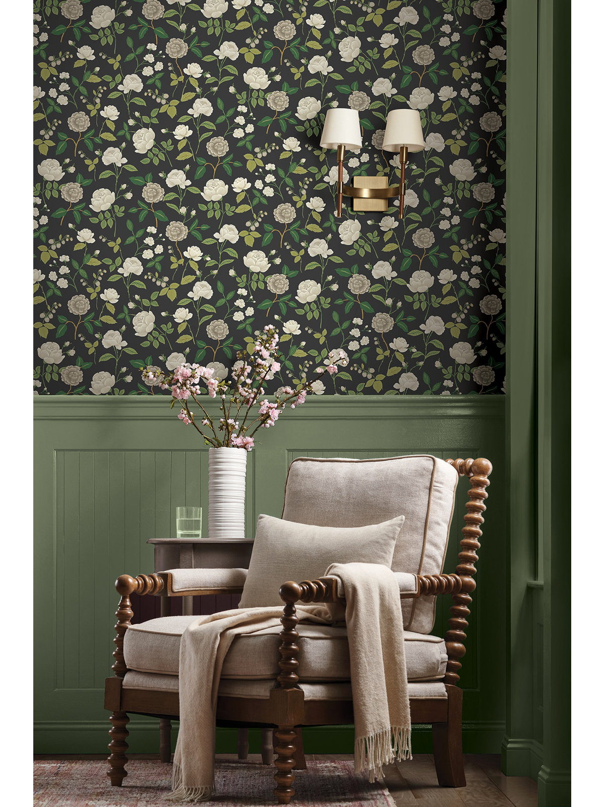 Rifle Paper Co. Roses Wallpaper Double Roll, Black