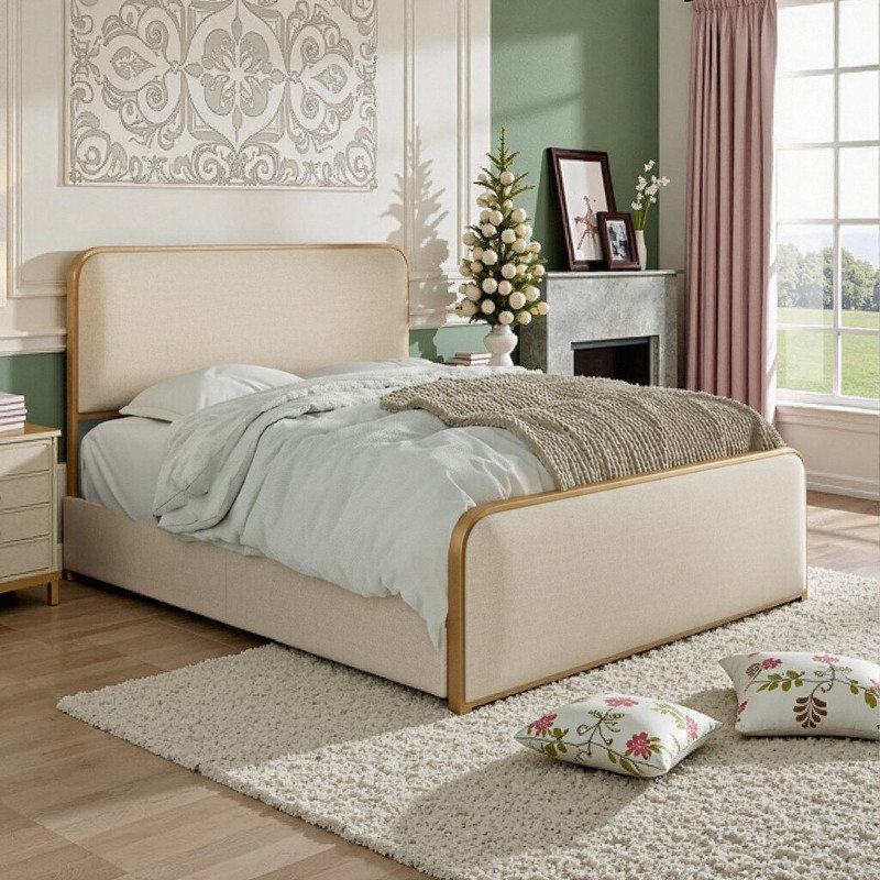 King Size Metal Bed Frame with Upholstered Headboard and Footboard, Under-Bed Storage Drawers, Drawers, King
