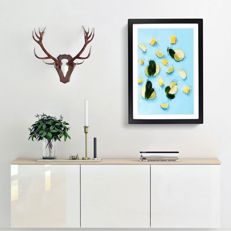 Mint Lime Pineapple and Apple - Picture Frame Graphic Art Print, 65cm H x 48cm W x 2cm D, Black Framed