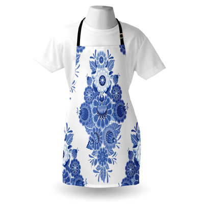 Bungalow rose tablier floral unisexe mosaïque rétro fleurs art taille adulte nuit bleu blanc