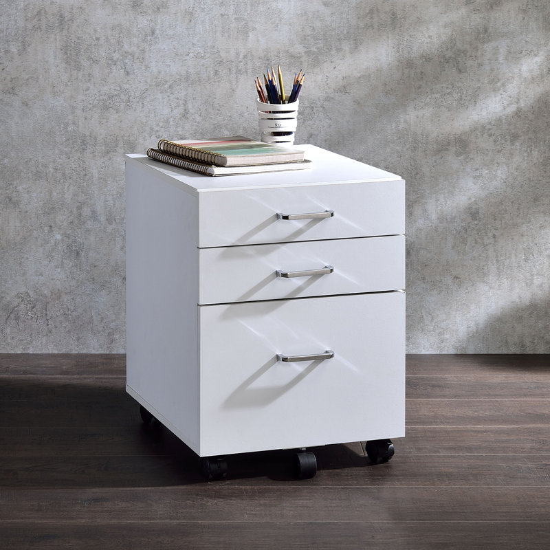 Bowden Contemporary 3-Drawer Rectangular File Cabinet with Wheels, White