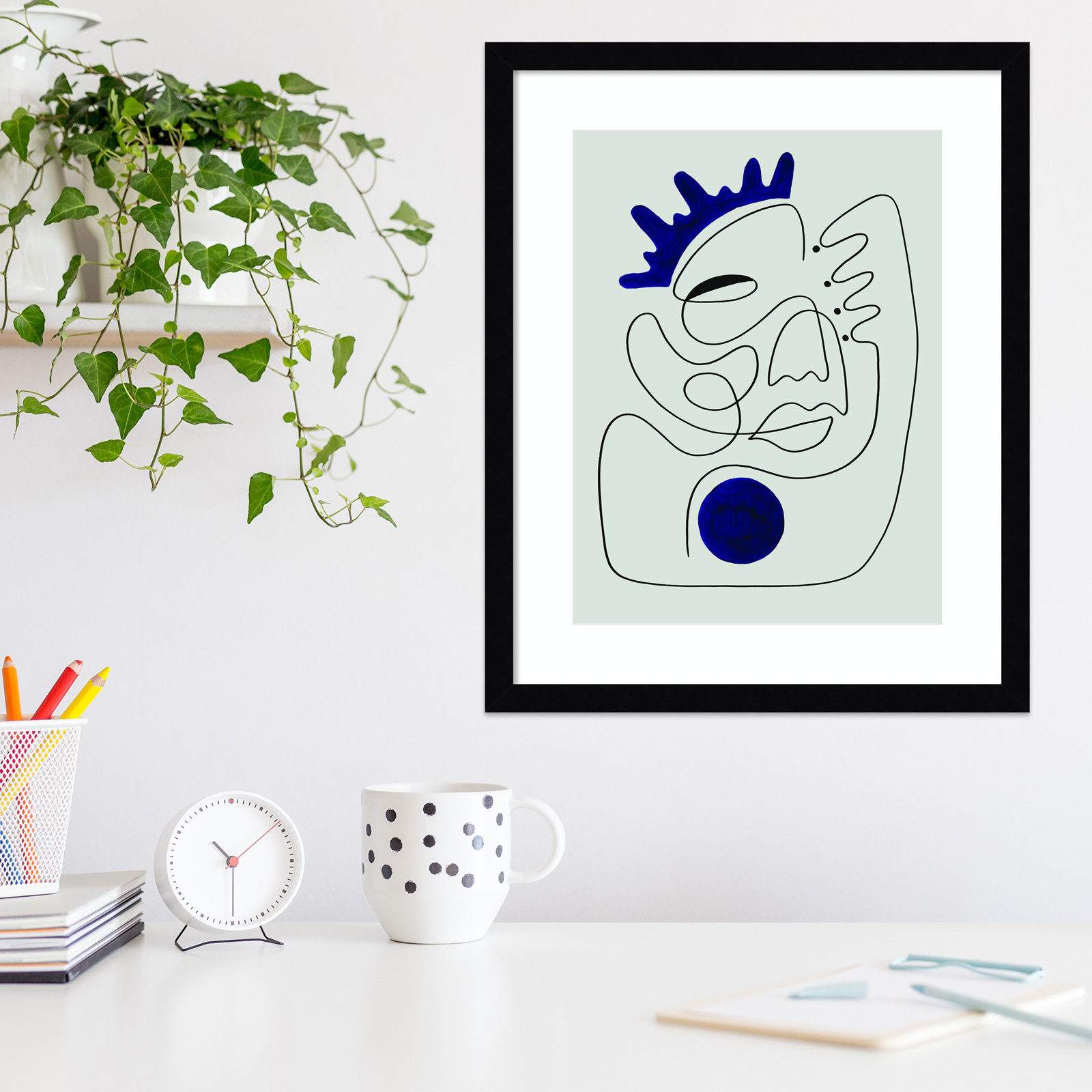 El Rey by Shatha Al Dafai, 21.38" H x 17.38" W x 0.875" D, Natural Framed