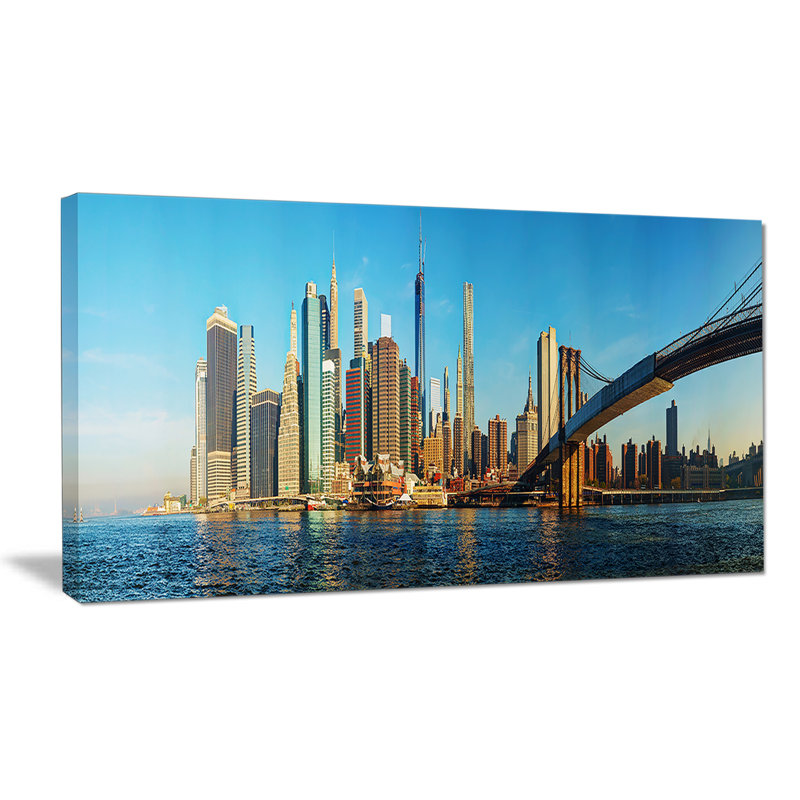«New York City with Brooklyn Bridge Cityscape», reproduction de photo sur toile tendue, H 20 po x l 40 po x P 1po
