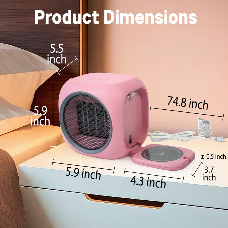 Desktop Space Heater With Hidden Mug Warmer, Electric Indoor Heater With Dual Heat Settings, Compact Personal Heater For Home Office & Bedroom, Pink
