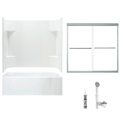 Ensemble de baignoire et douche rectangulaire sans cadre avec porte-serviettes et base 60 po x l 74,25 po