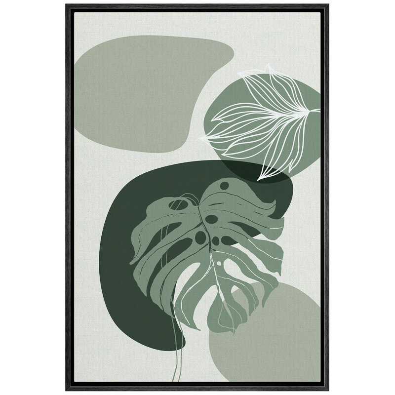 Signe, reproduction d'art sur toile encadrée, art mural vert Monstera et feuille blanche, plantes florales, art numérique, art moderne, tropical, coloré, frais pour le salon, la chambre à coucher, le bureau - 24 po x 36 po - blanc