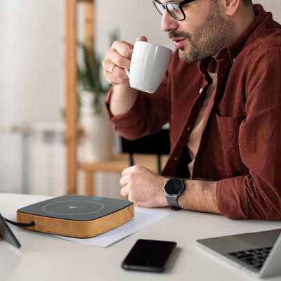 Waterproof Smart Mug Warmer With 3 Temperature Settings – Wood Grain Cup Heater For Coffee, Tea, Milk, And Hot Chocolate