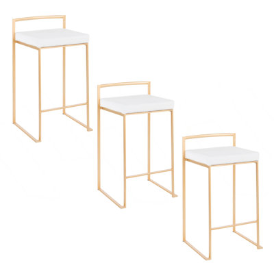 Fuji 26" Contemporary Stackable Counter Stool In Gold Metal With White Velvet Cushion By Lumisource - Set Of 3