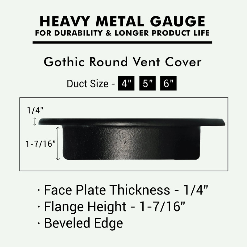 Évent d'aération rond 5 po Spooky Gothic (taille totale de la façade 6-1 / 2 po), Plancher sans trous de vis