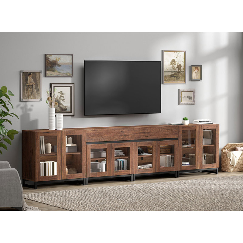 4 In 1 TV Stand For Tvs Up To 120 Inches, Modern TV Console With Glass Doors And 2 Drawers, Media Console With Adjustable Shelf For Living Room, Bedroom