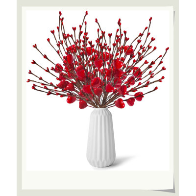 Valentine's Day Heart Berry Artificial Branches 12PCS 15In, Flexible DIY Shaping, Red Pink White Berries For Birthday New Year Decor