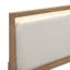 Lit moderne tapissier à finition brun clair avec tête de lit et pied de lit texturé, grand, durable et élégant