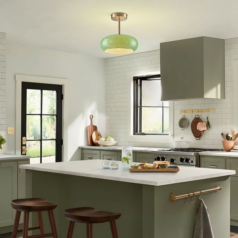 Plafonnier semi-encastré 1 lumière Mid-Century, Green