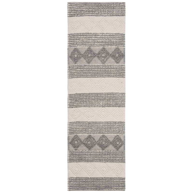 Tapis en laine / coton tissé à la main jacquard en ivoire / gris jacques, Tapis de couloir 2 pi 3 po x 5 pi