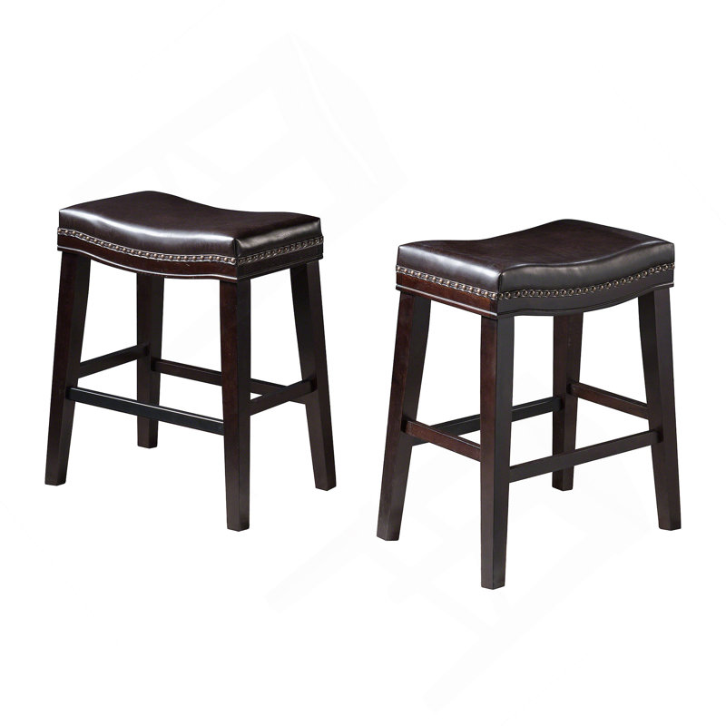 Tabouret de comptoir de 26 po avec garniture cloutée (ensemble de 2) contemporain brun foncé, 2