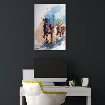 Jockeys au galop, reproduction d'art abstrait cheval contemporain