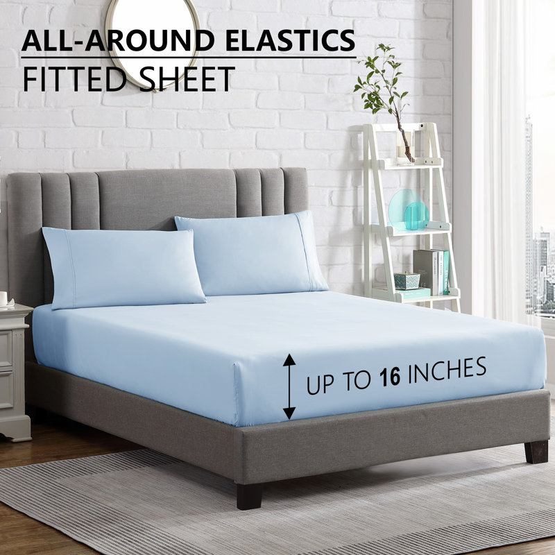  Ensemble de draps en microfibre ultra doux, Ensemble de draps pour lit double + drap-housse + , Bleu brumeux