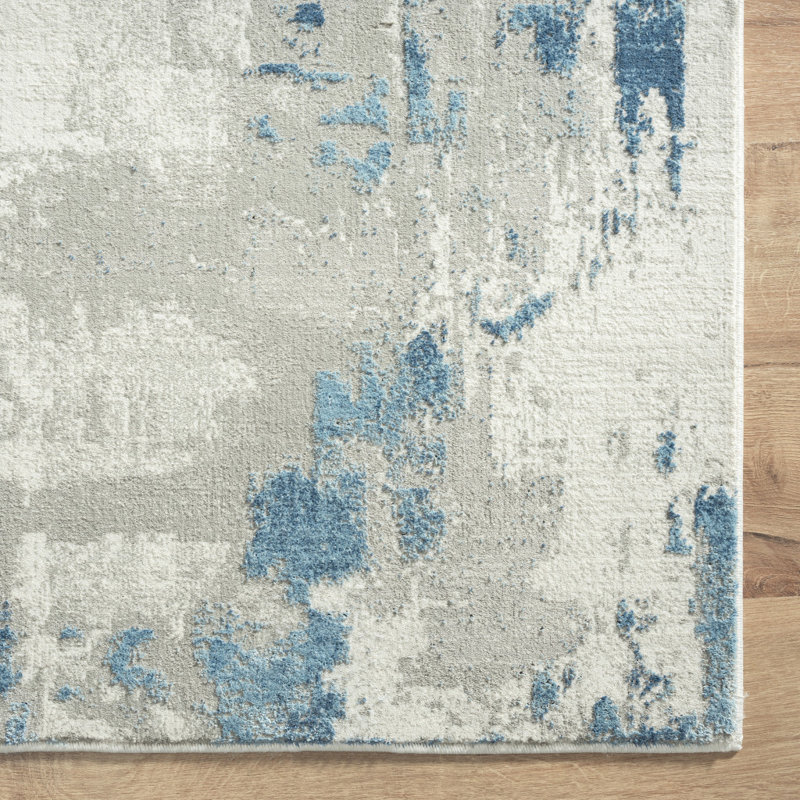 Abstract Machine Woven Area Rug in Blue/Gray, Rectangle 2' x 3'