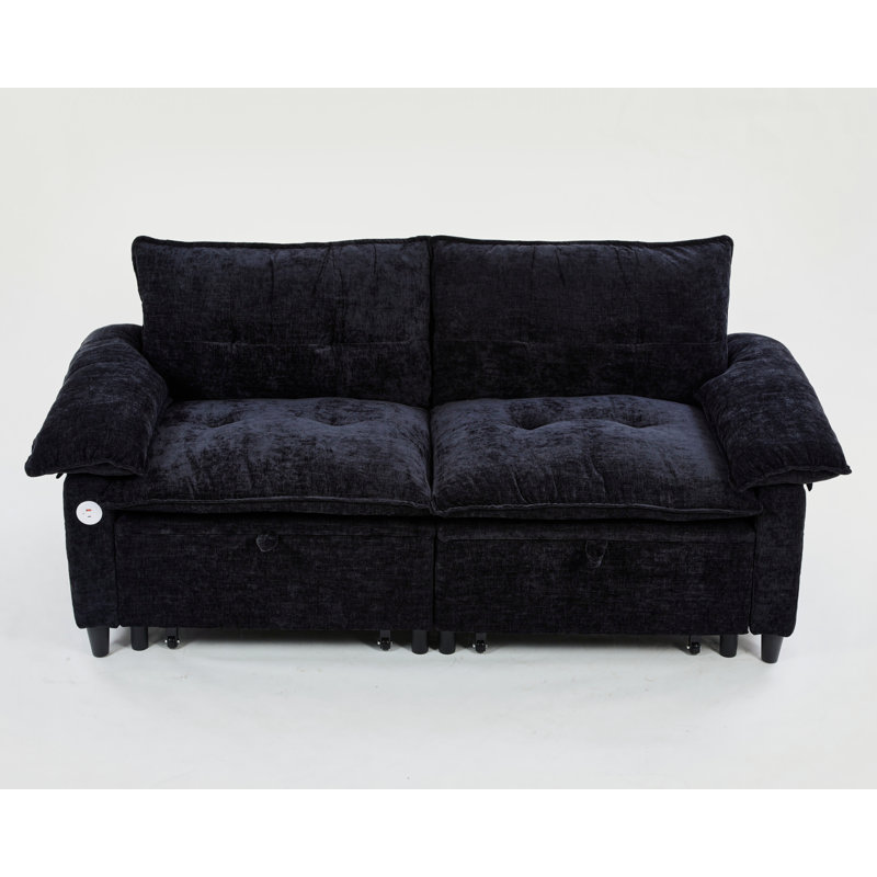 Canapé-lit moelleux convertible en chenille, canapé-lit escamotable avec roues et charge USB, canapé-lit confortable 2-en-1 pour le salon / appartement, assemblage facile