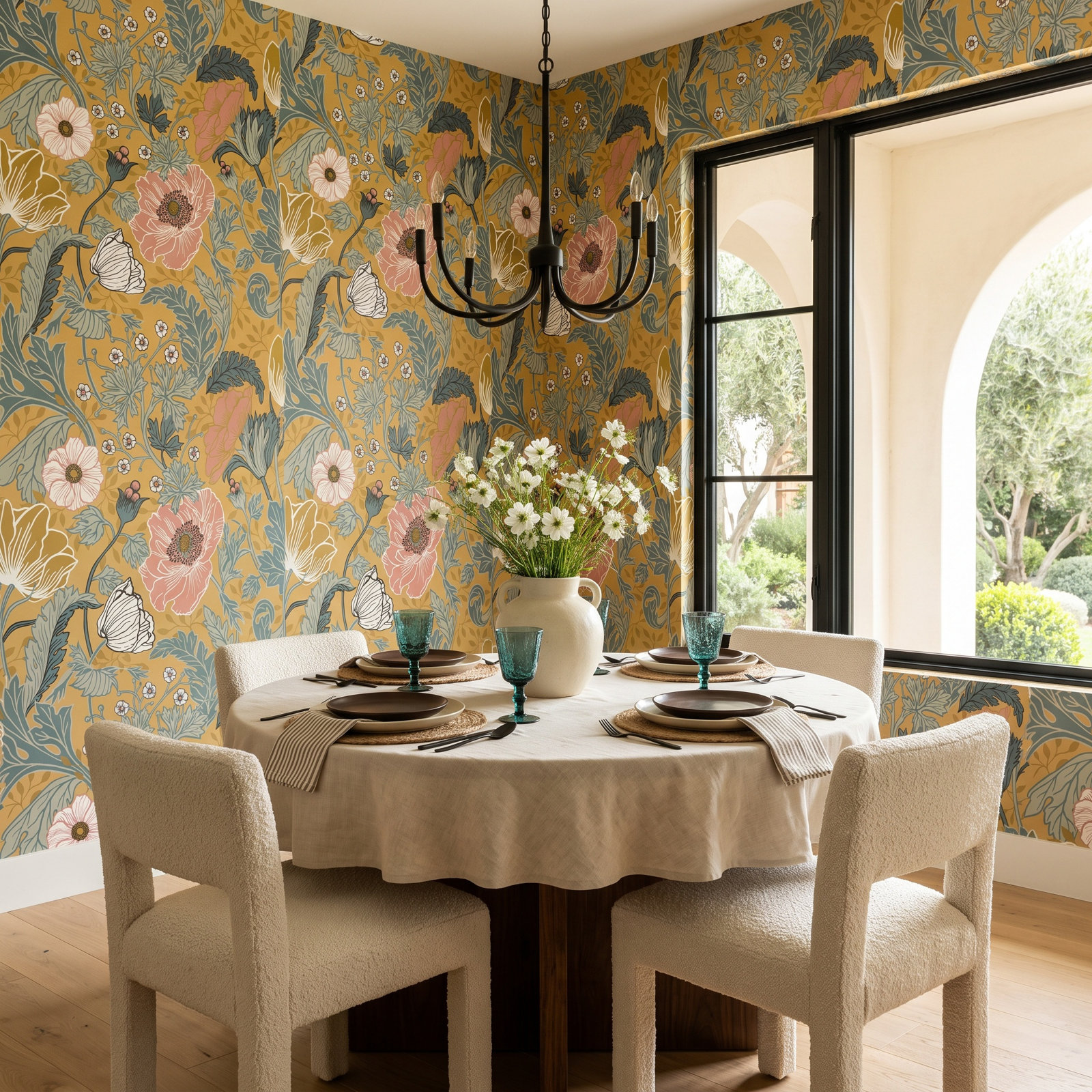 Dorene Floral Wallpaper, Mustard