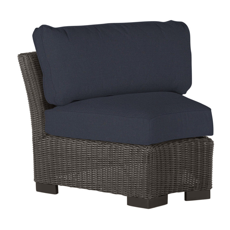 Club Woven Patio Chair with Cushions, Black Walnut, No Welt, Linen Navy