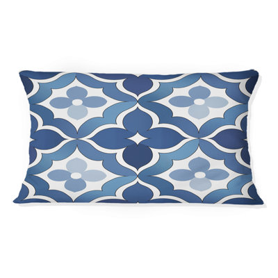 Coussin lombaire moderne bleu et blanc quadrilobe I
