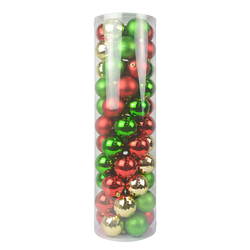 Ensemble de 55 boules tubulaires, Vert / rouge / or